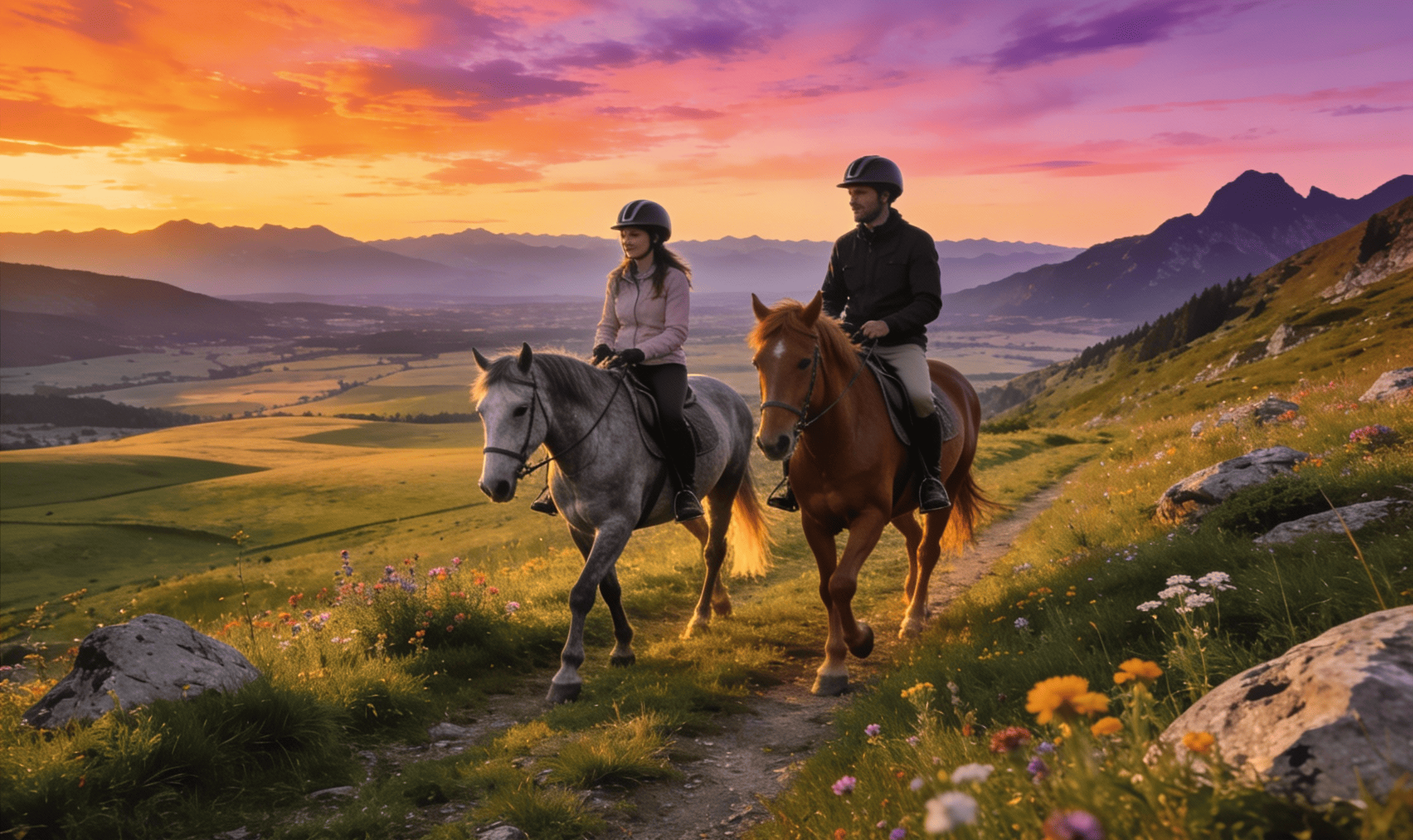 Balade en duo à cheval avec vue sur Pierre Percée