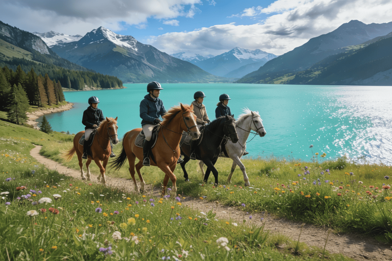 Balade à cheval en groupe près des Lacs de Laffrey